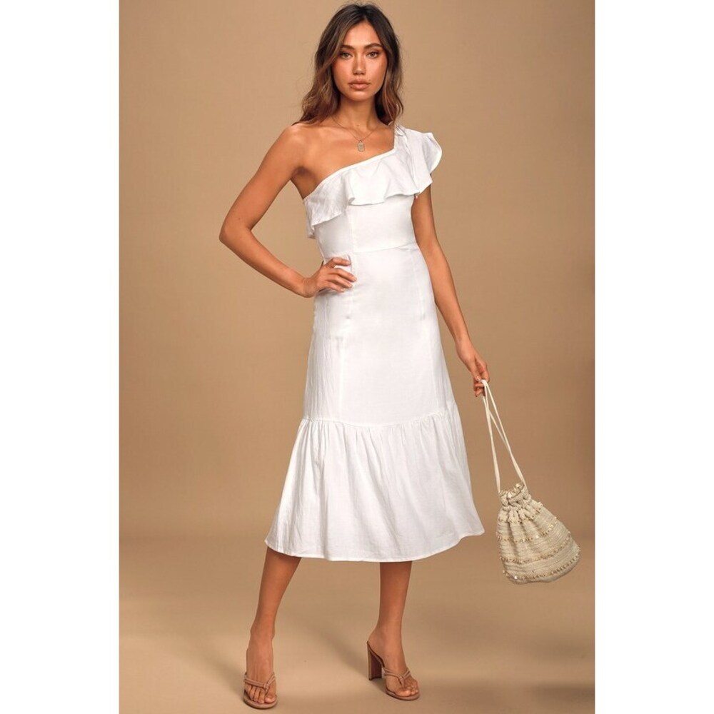 Lulus Sun-kissed Memories White One-shoulder Ruffled Midi Dress - Size M